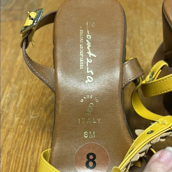 Yellow Floral Sandals with Ankle Strap - Picture 2 of 5